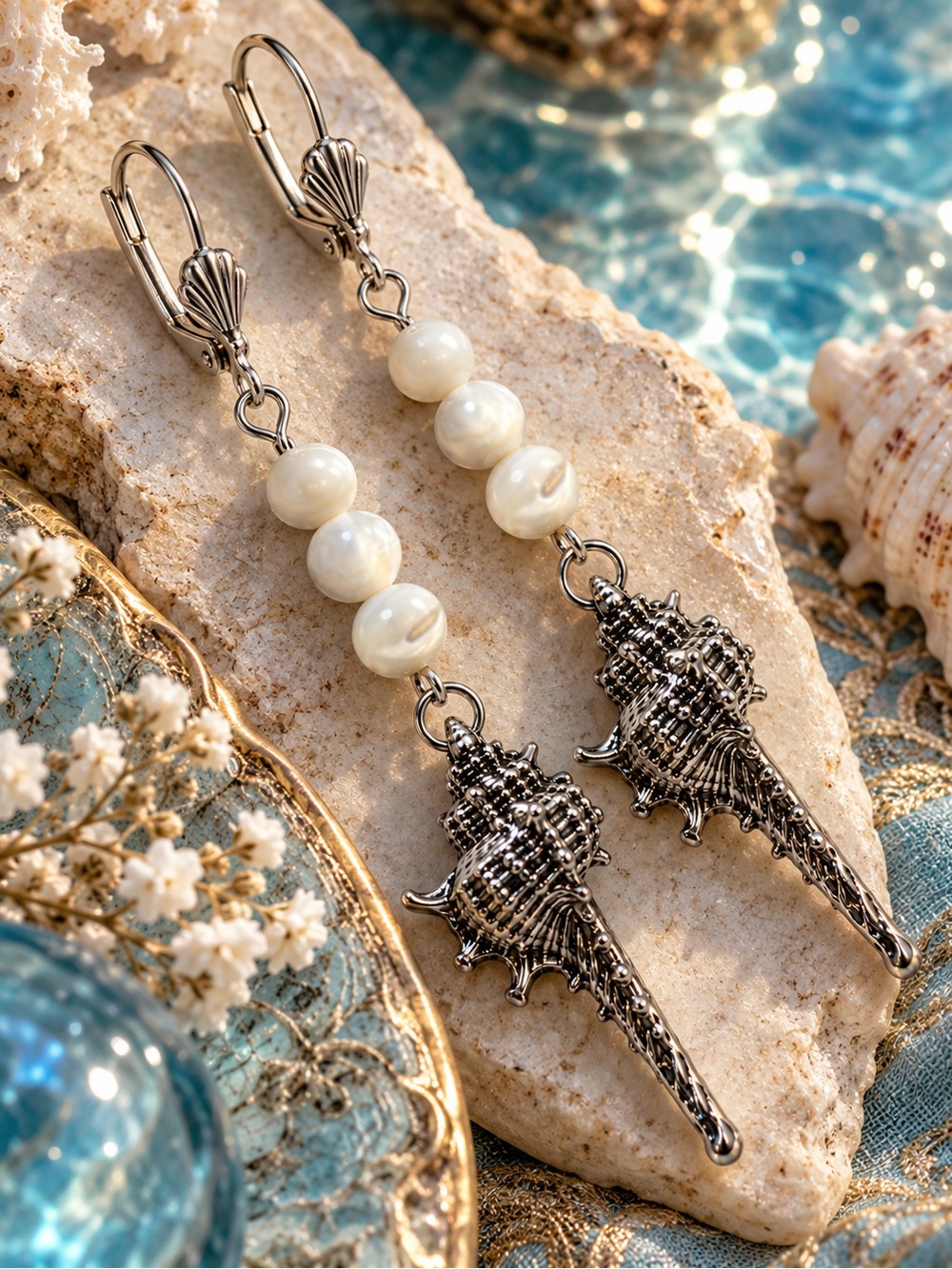 Handmade Mother of Pearl Seashell Statement Earrings